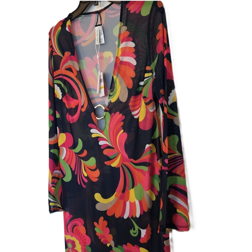 Trina Turk Sheer Abstract Print‎ Swimsuit Cover-Up Dress Multicolor Resortwear - Picture 9 of 13
